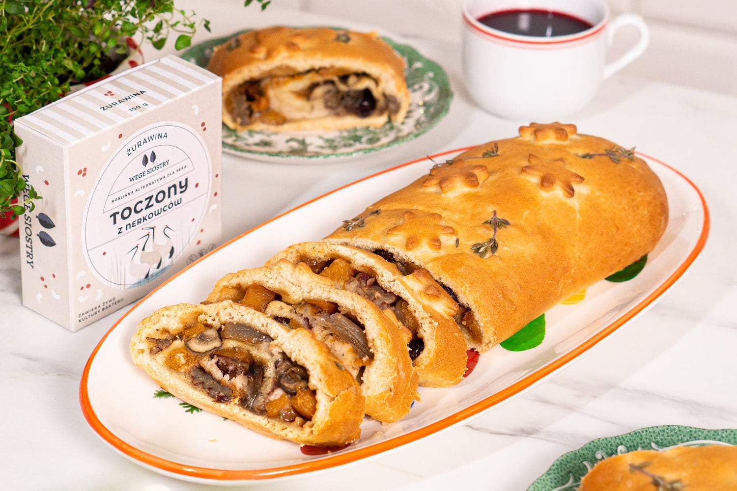 Kulebiak z Toczonym z żurawiną i pieczonymi warzywami