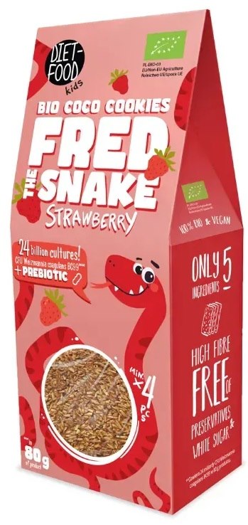 Ciasteczka Kokosowe z Truskawkami i Prebiotykiem BIO 80 g DIET FOOD