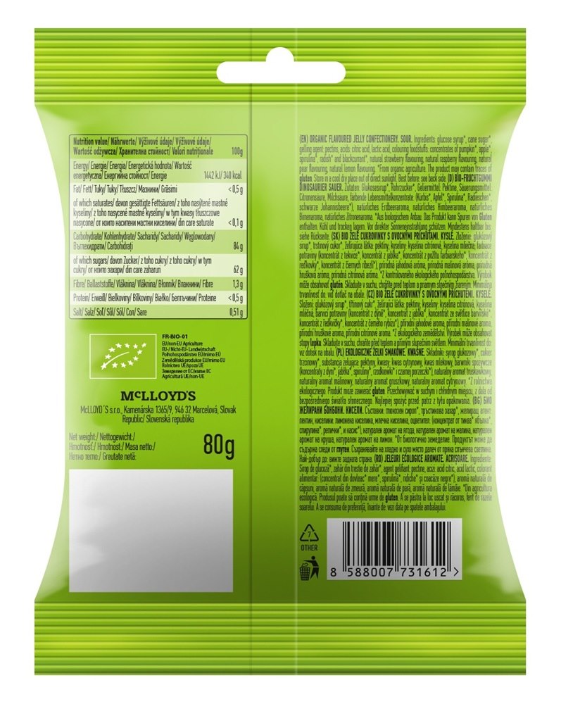 Żelki kwaśne bezglutenowe BIO 80 g BioSaurus