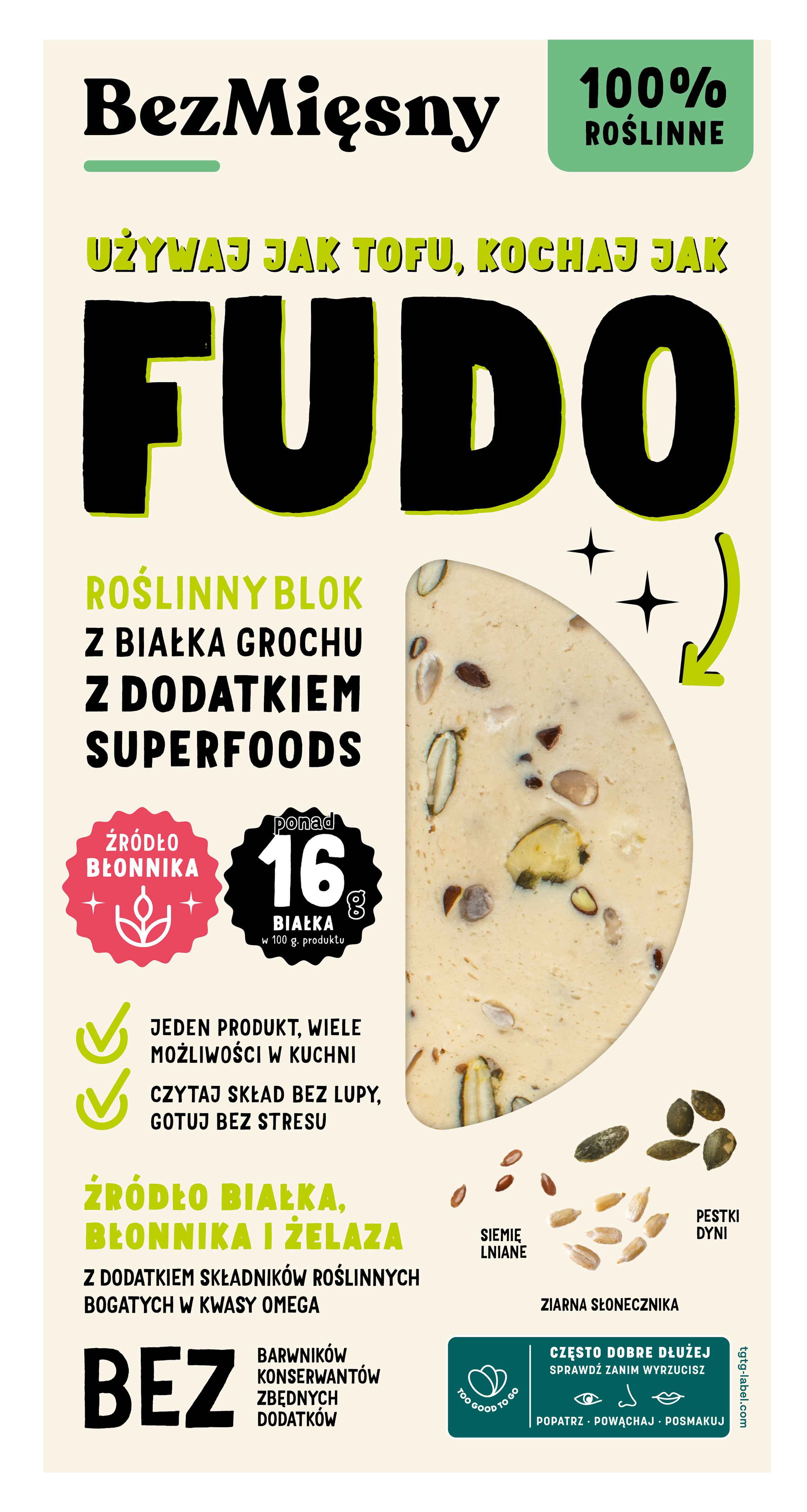 FUDO Roślinny blok z białka grochu z dodatkiem superfoods Bezmięsny 180g
