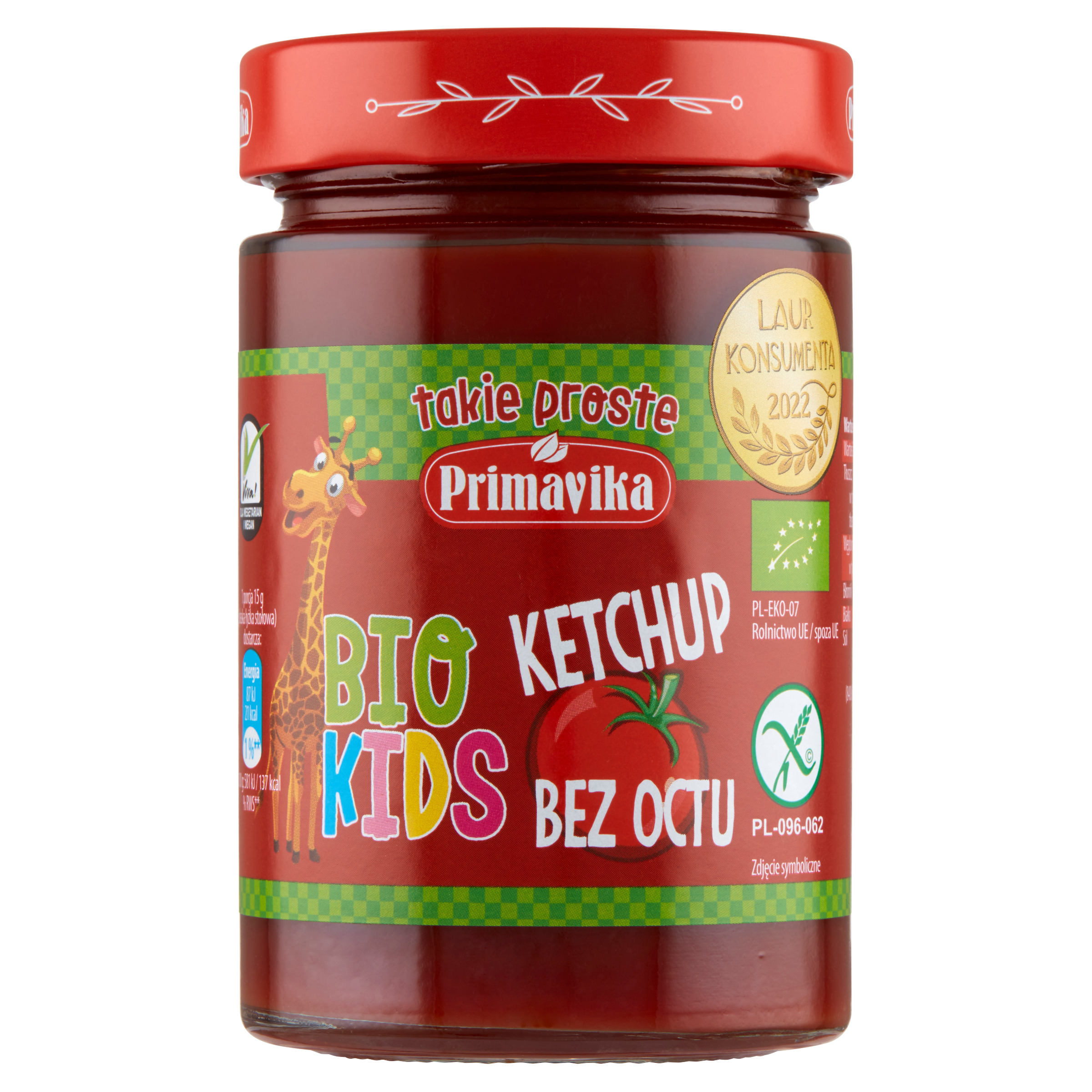 Ketchup bez octu dla dzieci bezglutenowy BIO 315g Primavika