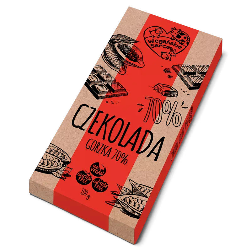 Wegańskie Serce Czekolada gorzka 70% 100g