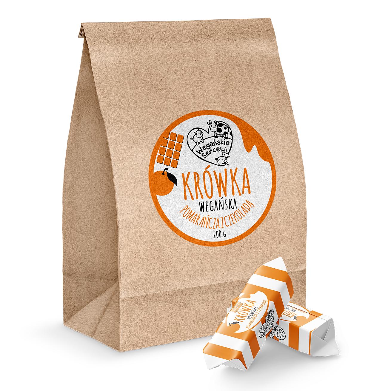Wegańskie Serce Krówka wegańska pomarańcza z czekoladą 200g