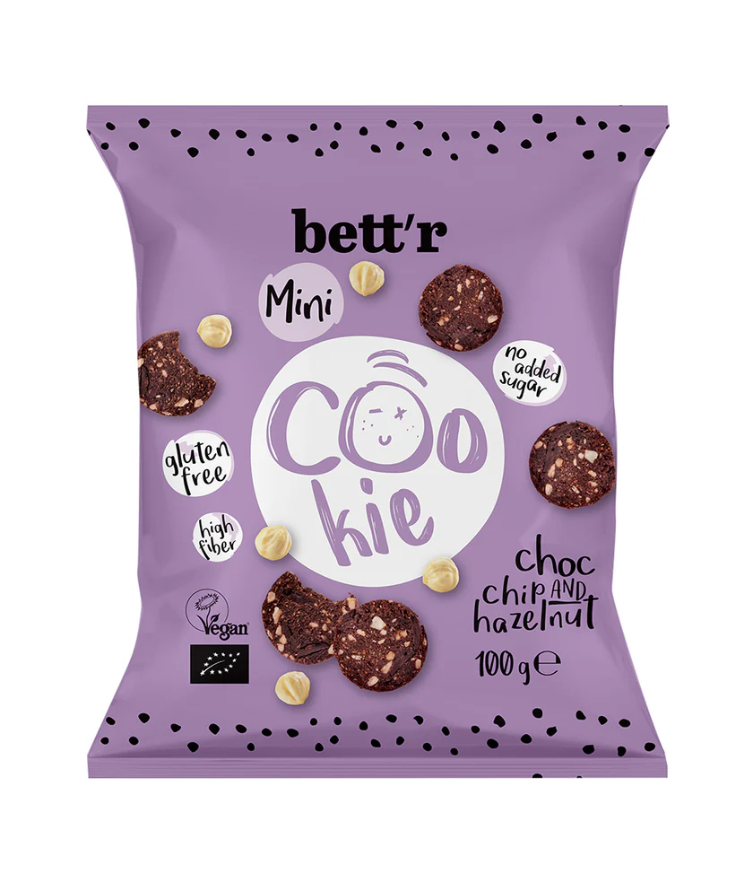 Ciastka z czekoladą i orzechami laskowymi bez dodatku cukrów bezglutenowe bio 100 g BETT'R