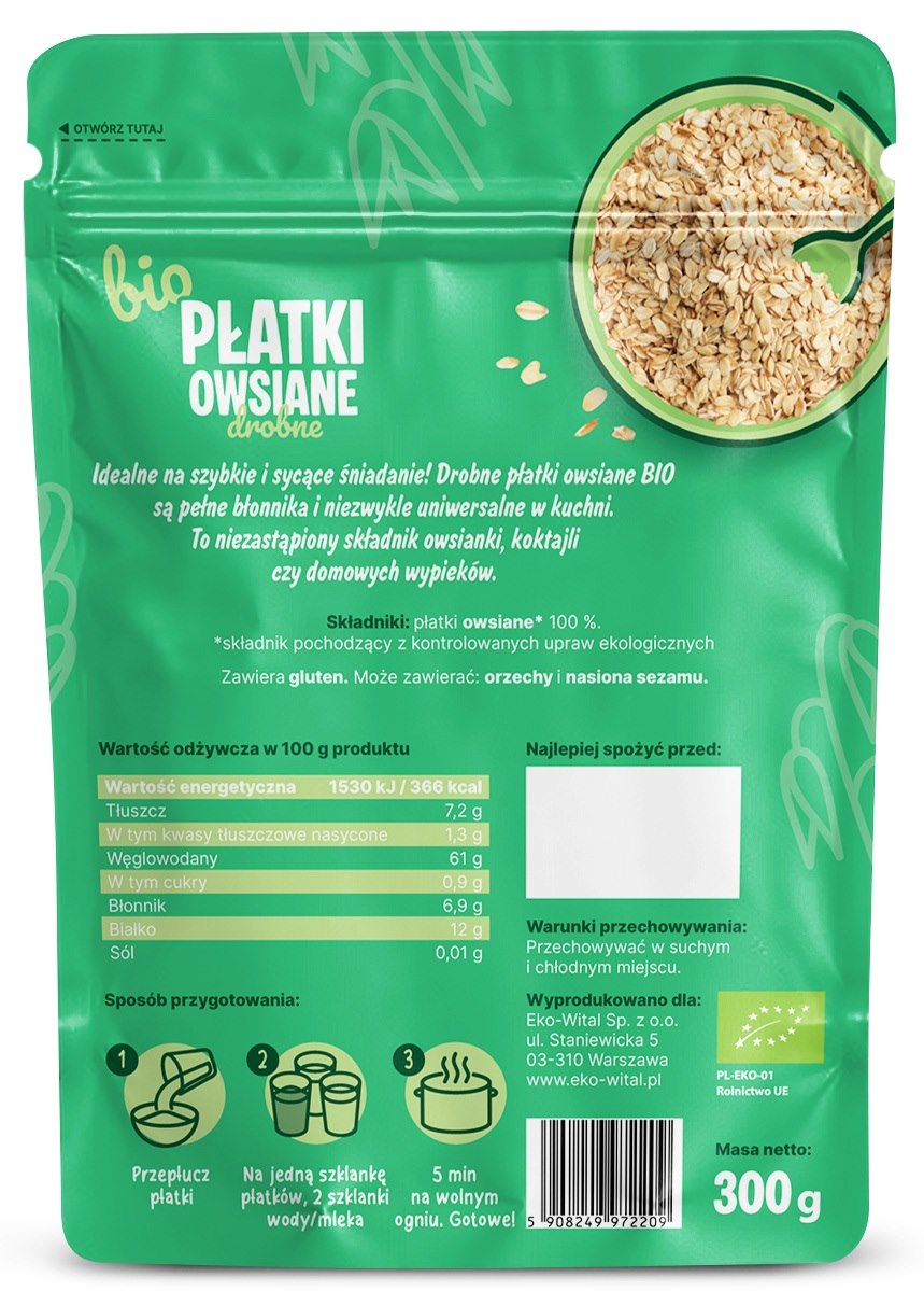 Płatki owsiane drobne BIO 300 g Eko-Wital