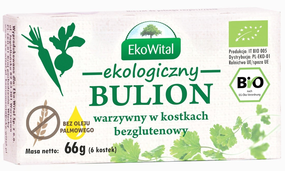 Bulion warzywny w kostkach bez drożdży, bez oleju palmowego bezglutenowe BIO 60 g Eko-Wital