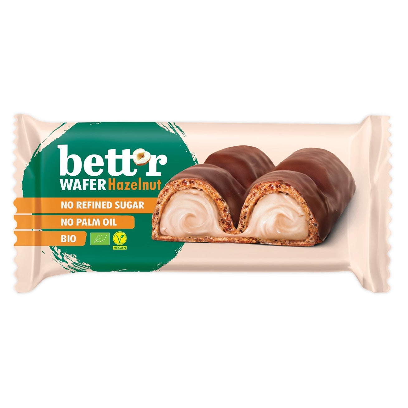 Batonik z lekkim orzechowym nadzieniem w kruchym wafelku oblanym czekoladą BIO 33 g Bett'r