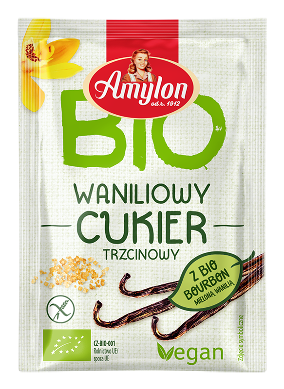 Cukier trzcinowy z wanilią bourbon bezglutenowy BIO 8 g Amylon