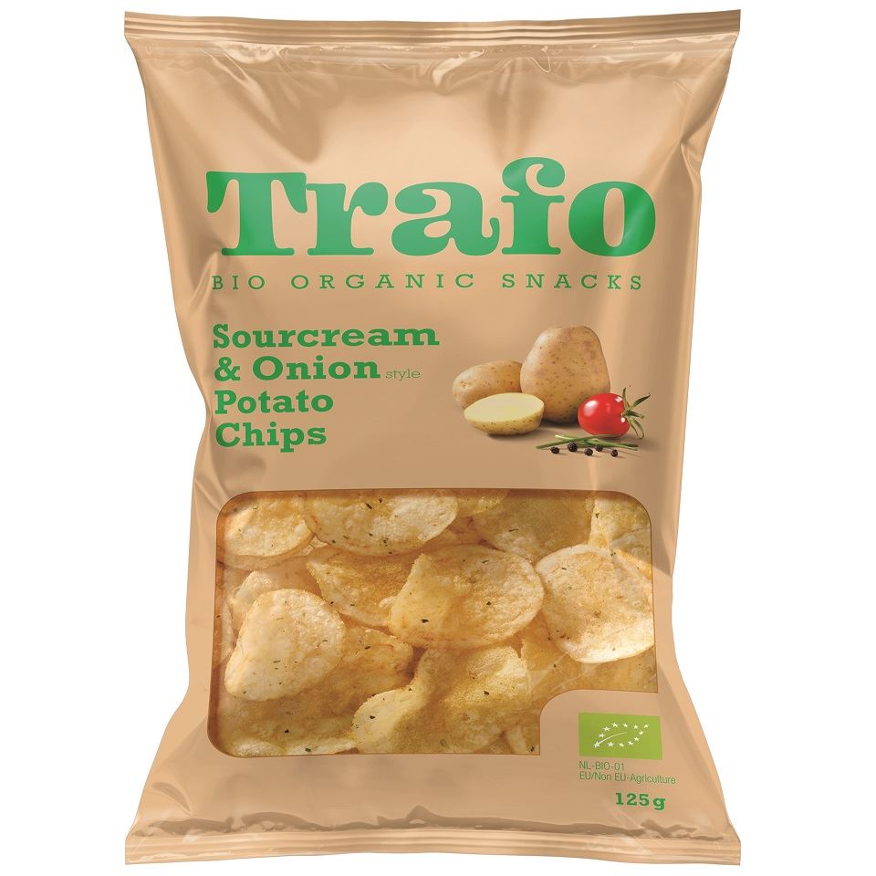 Chipsy ziemniaczane o smaku śmietanowo - cebulowym wegańskie BIO 125 g TRAFO