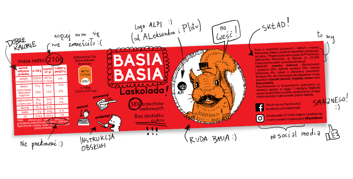 BASIA BASIA Krem z orzechów laskowych Laskolada bez cukru 210 g