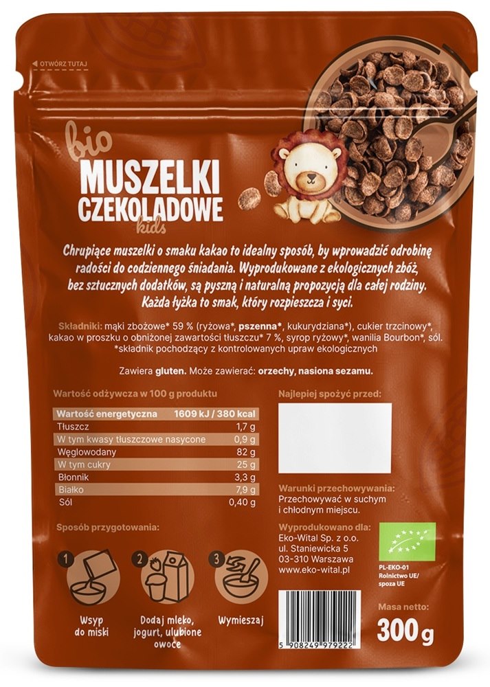 Muszelki czekoladowe BIO 300 g Eko-Wital